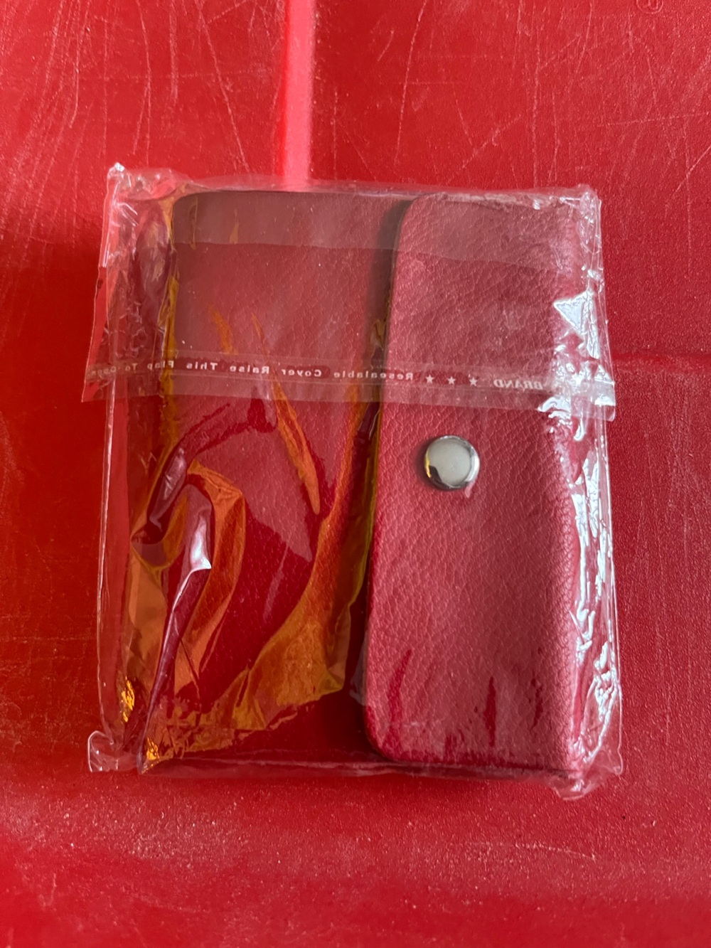 Women's Red Leather Snap-Closure Card Wallet